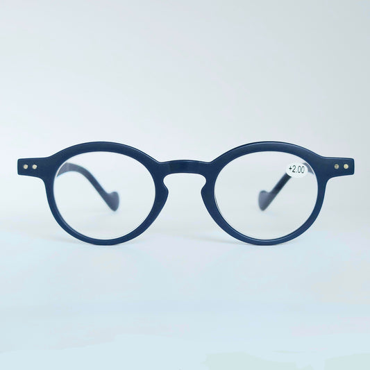 Matt Blue Round Reading Glasses with Flex Spring