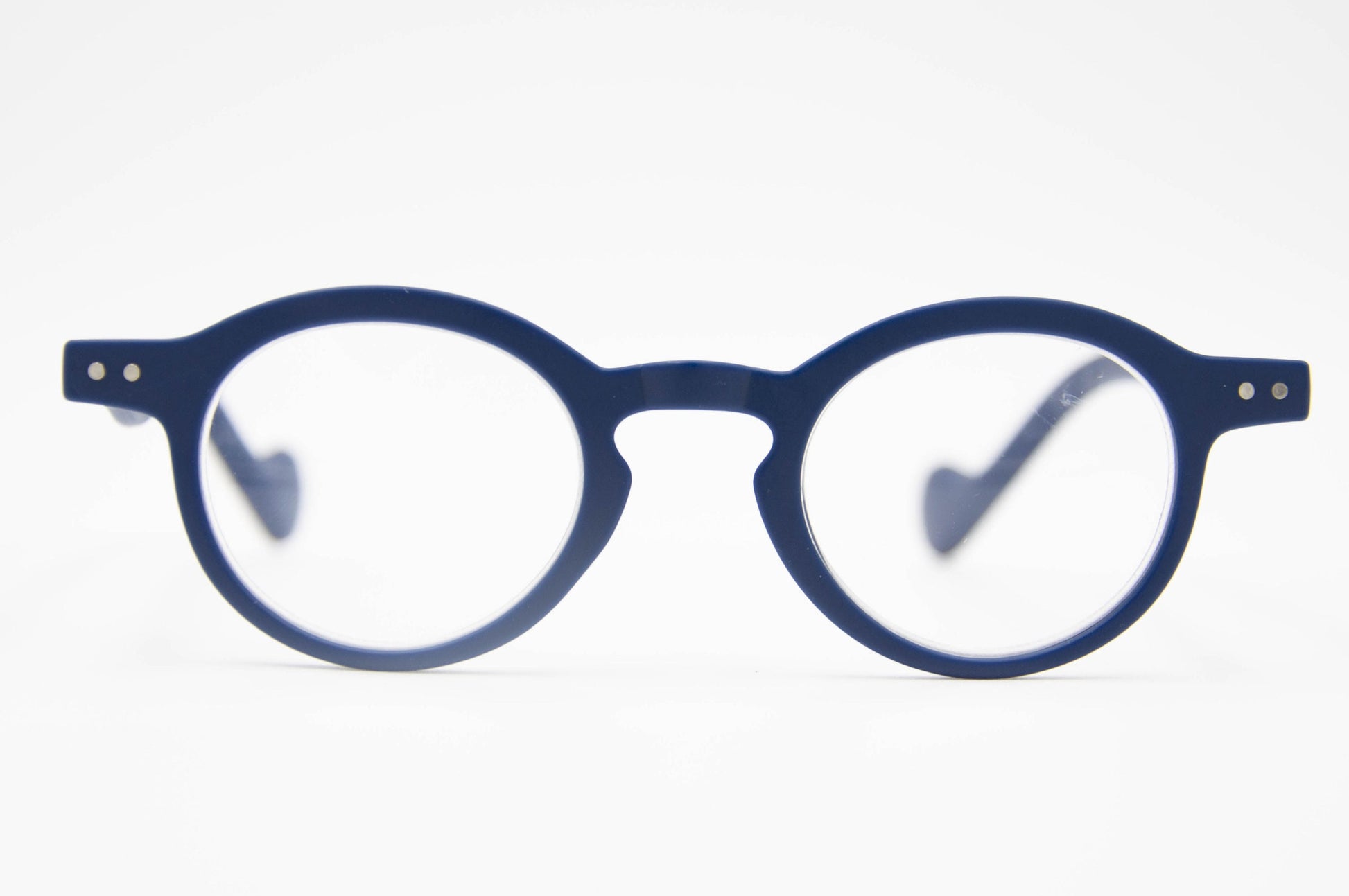 Matt Blue Round Reading Glasses with Flex Spring