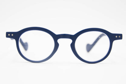 Matt Blue Round Reading Glasses with Flex Spring