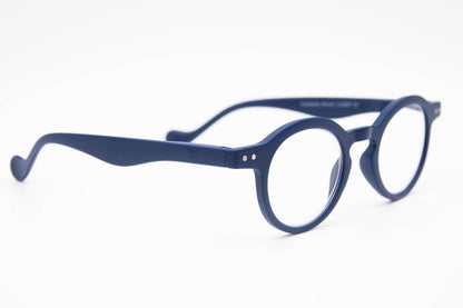 Matt Blue Round Reading Glasses with Flex Spring