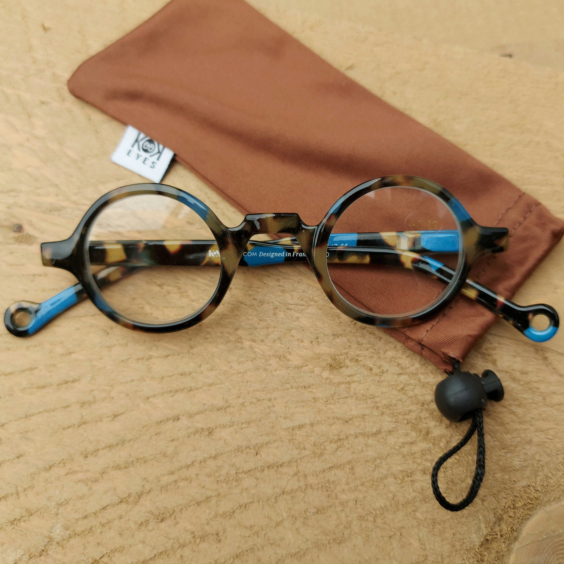 Round Reading Glasses, Color Blocking, Matt Tortoise Brown and Blue