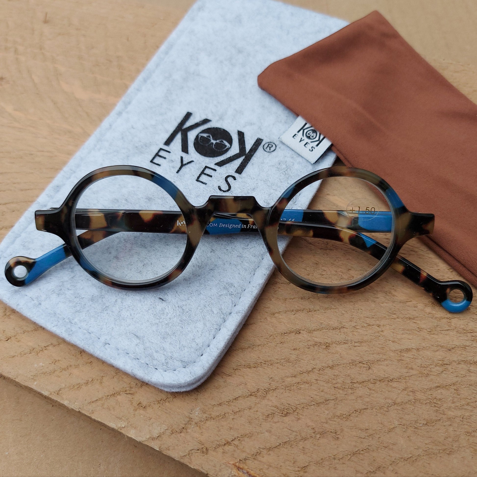 Round Reading Glasses, Color Blocking, Matt Tortoise Brown and Blue