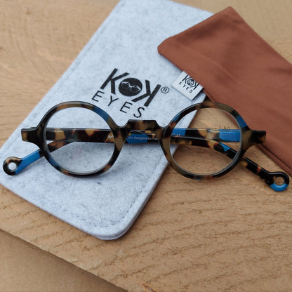 Round Reading Glasses, Color Blocking, Matt Tortoise Brown and Blue