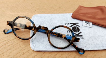 Round Reading Glasses, Color Blocking, Matt Tortoise Brown and Blue