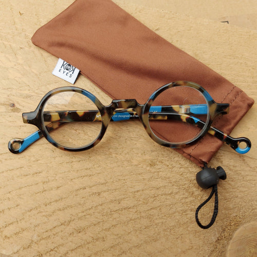 Round Reading Glasses, Color Blocking, Matt Tortoise Brown and Blue