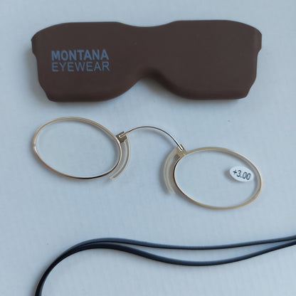 Pince Nez Style Reading Glasses, Gold-Colored, Stainless Steel, Aspheric Scratch-Free Lenses