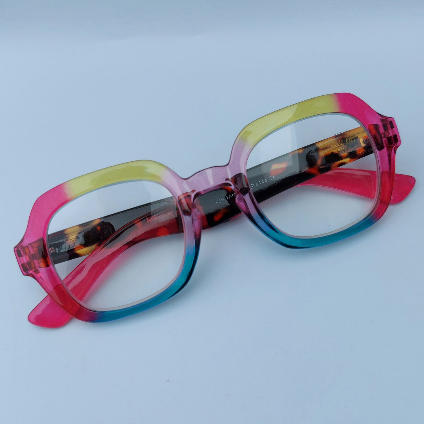 Large Colorful Reading Glasses, Pink, Yellow, Purple, Blue, +1.00 to +3.00