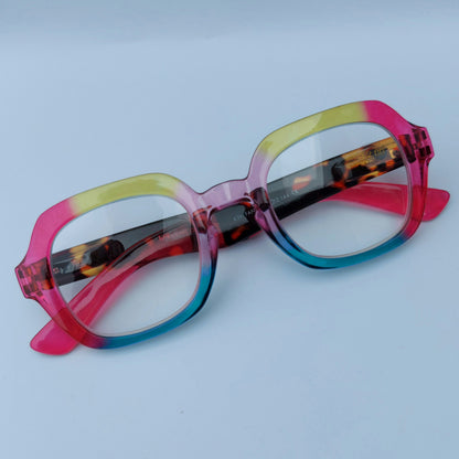 Large Colorful Reading Glasses, Pink, Yellow, Purple, Blue, +1.00 to +3.00