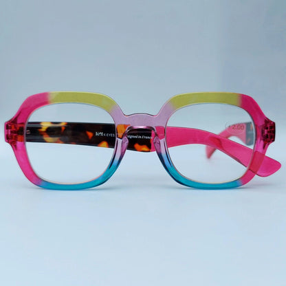 Large Colorful Reading Glasses, Pink, Yellow, Purple, Blue, +1.00 to +3.00