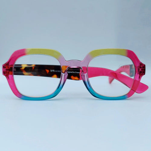 Large Colorful Reading Glasses, Pink, Yellow, Purple, Blue, +1.00 to +3.00