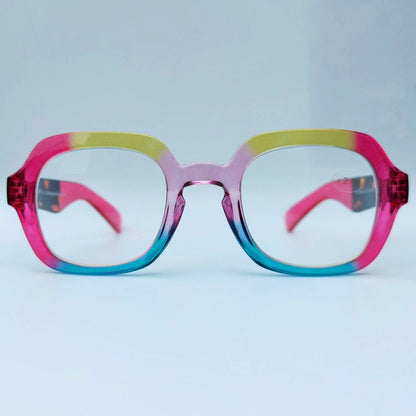 Large Colorful Reading Glasses, Pink, Yellow, Purple, Blue, +1.00 to +3.00
