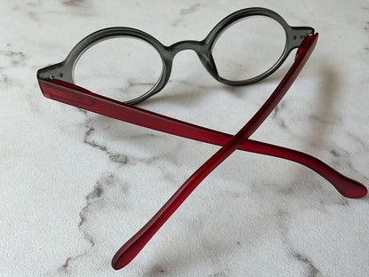 Matte Finish Stone Gray & Red Small Oval Reading Glasses