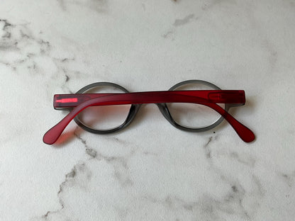 Matte Finish Stone Gray & Red Small Oval Reading Glasses