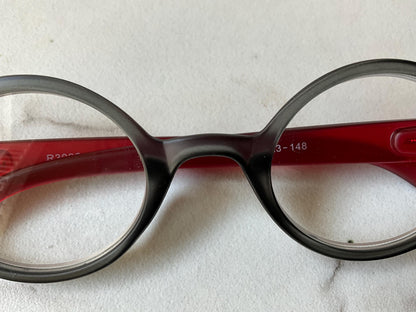 Matte Finish Stone Gray & Red Small Oval Reading Glasses