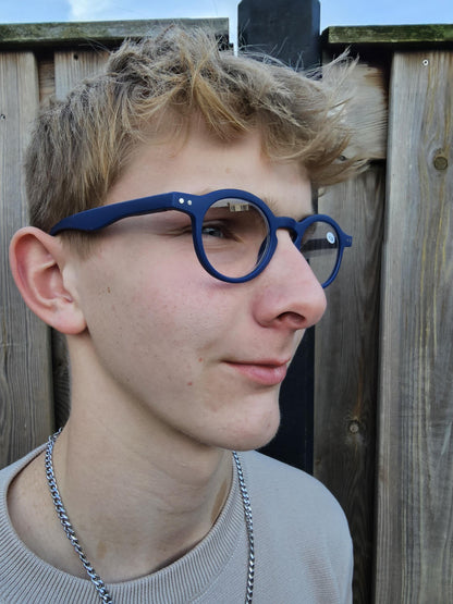 Set of 3 Reading Glasses, Matte Black, Blue, and Green, Round Lenses with Flex Springs
