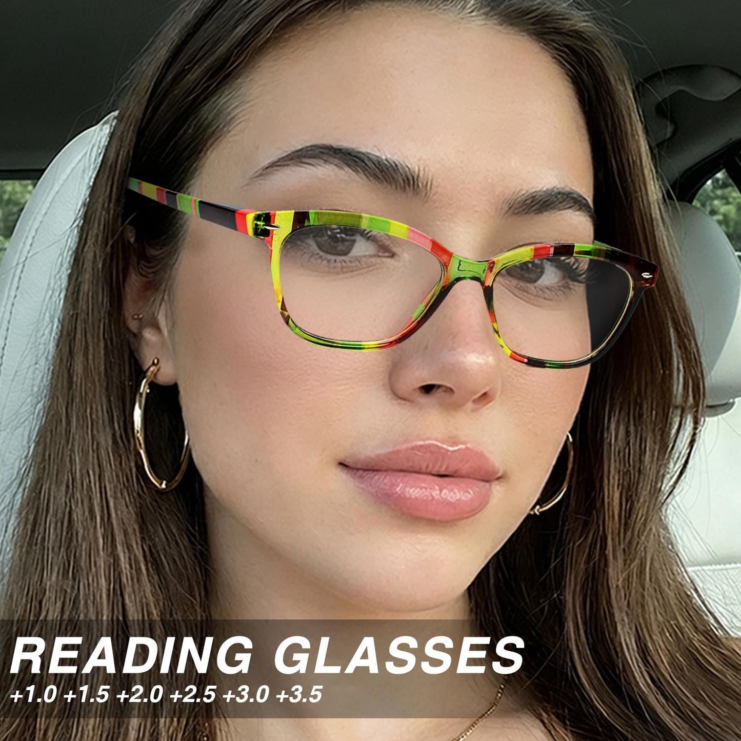 Bohemian Striped Cat Eye Reading Glasses, Multicolor Acetate Frames, Anti Blue Light Lenses