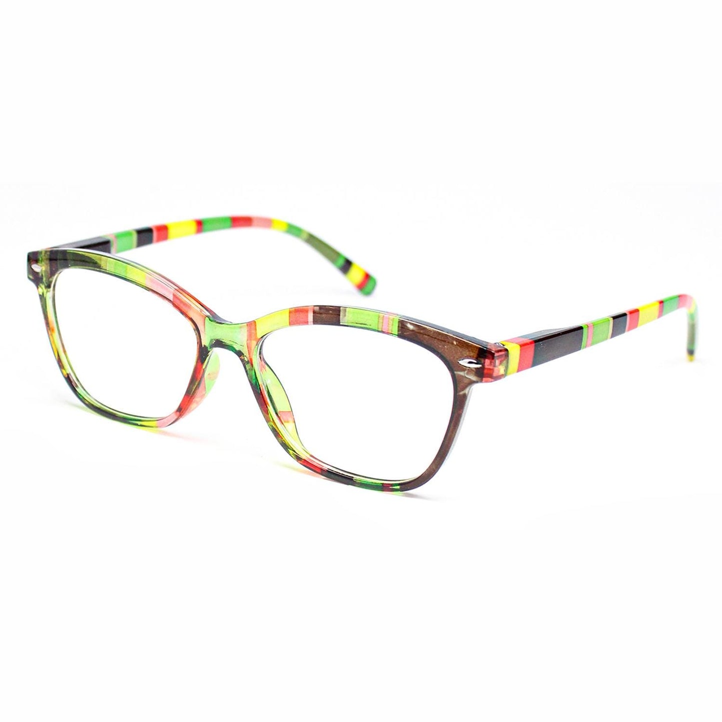 Bohemian Striped Cat Eye Reading Glasses, Multicolor Acetate Frames, Anti Blue Light Lenses