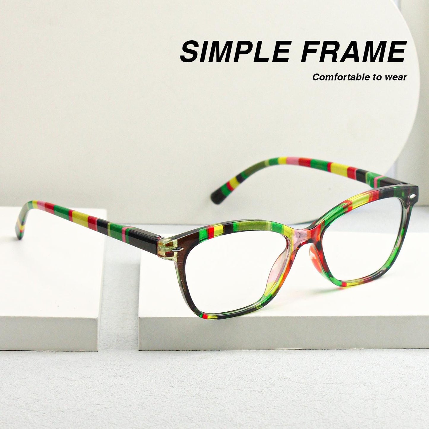 Bohemian Striped Cat Eye Reading Glasses, Multicolor Acetate Frames, Anti Blue Light Lenses