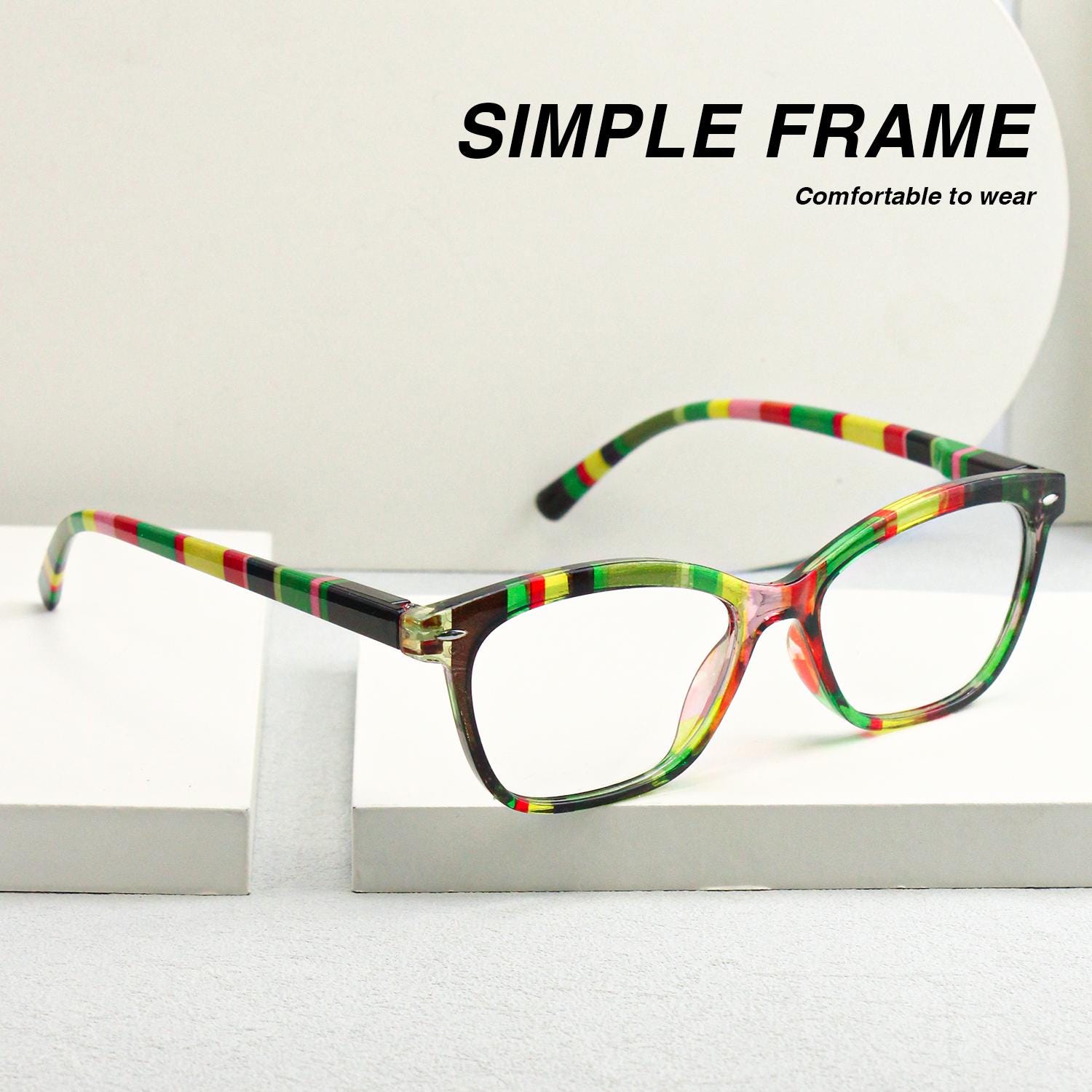 Bohemian Striped Cat Eye Reading Glasses, Multicolor Acetate Frames, Anti Blue Light Lenses
