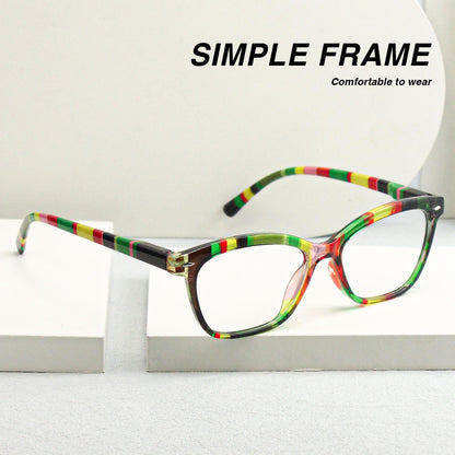 Bohemian Striped Cat Eye Reading Glasses, Multicolor Acetate Frames, Anti Blue Light Lenses